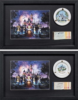Lot of (2) Thomas Kinkade 50th Anniversary Artwork with Ticket Book In Shadowbox Display 